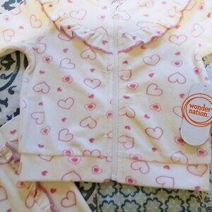 Wonder Nation Baby Girl White Color with Pink Hearts 2 pcs Velour set 0-3 M